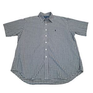 Vintage Ralph Lauren Blake XL 90s Gray Gingham Plaid Cotton Big Fit SS Button Up